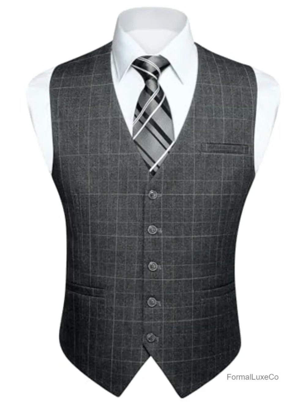 Men's Plaid Suit Vest Slim Fit V-Neck Formal Business Waistcoat Tuxedo